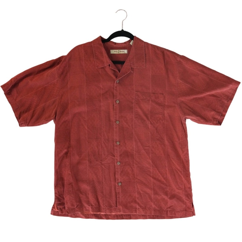 Tommy Bahama 100% Silk Shirt Men's Size XL Terracotta Jacquard SS Button Top